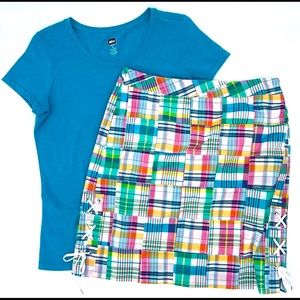 Talbots Plaid Cotton Skirt and REI Tee Bundle